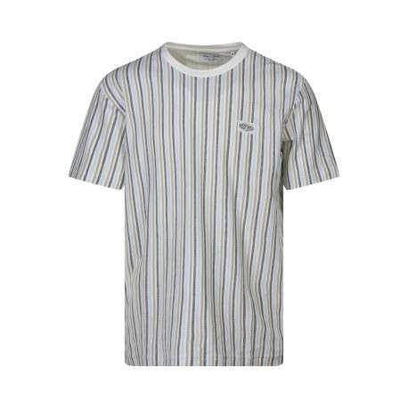 T-shirt en coton blanc à rayures avec une coupe droite et un col rond