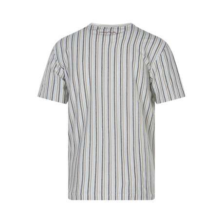 T-shirt en coton blanc à rayures avec une coupe droite et un col rond - Image 2