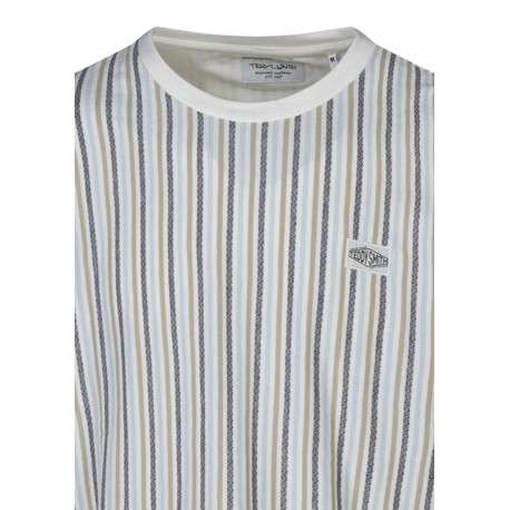T-shirt en coton blanc à rayures avec une coupe droite et un col rond - Image 3