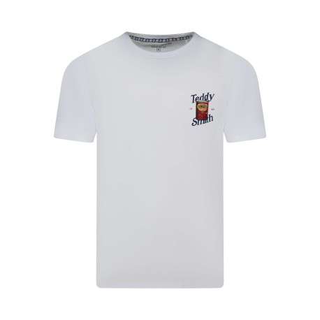 T-shirt en coton blanc uni avec une coupe droite et un imprimé dans le dos