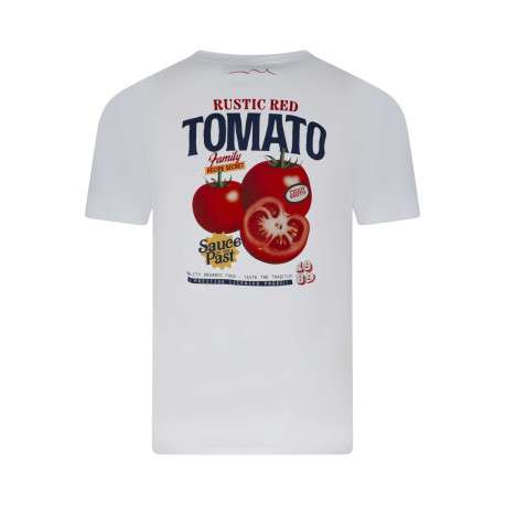 T-shirt en coton blanc uni avec une coupe droite et un imprimé dans le dos - Image 2