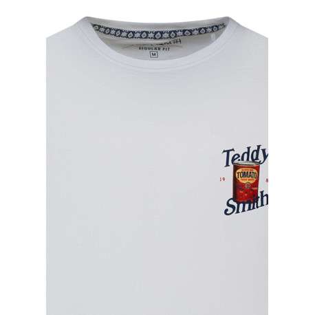 T-shirt en coton blanc uni avec une coupe droite et un imprimé dans le dos - Image 3
