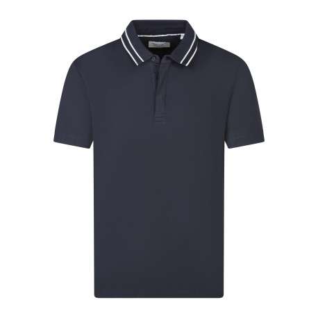 Polo en coton bleu foncé uni avec une coupe droite et un col boutonné