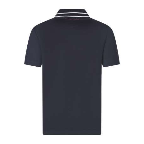 Polo en coton bleu foncé uni avec une coupe droite et un col boutonné - Image 2