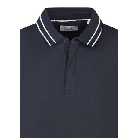 Polo en coton bleu foncé uni avec une coupe droite et un col boutonné - Image 3