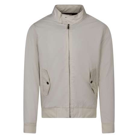 Blouson beige uni avec une coupe droite et un col montant boutonné