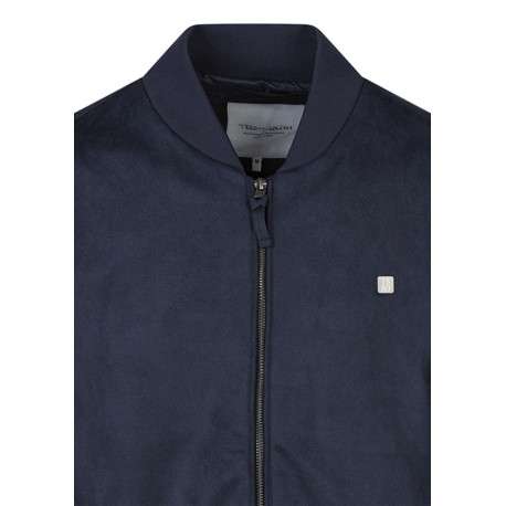Blouson bleu foncé uni avec une coupe ajustée et un col montant - Image 3