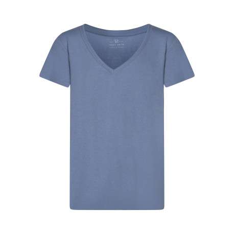 T-shirt bleu uni avec une coupe droite et des manches courtes