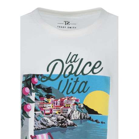 T-shirt en coton blanc à imprimé avec une coupe droite et un col rond - Image 3