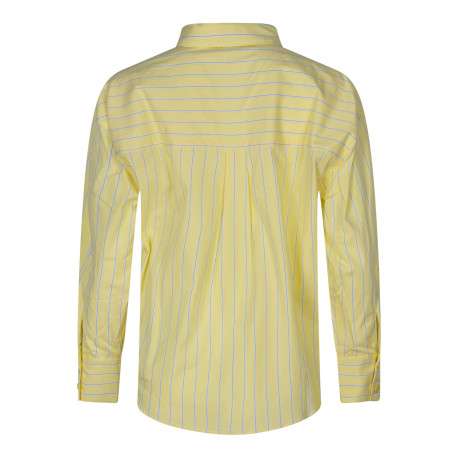 Chemisier en coton jaune à rayures avec une coupe ajustée et un col chemise - Image 2