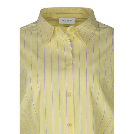 Chemisier en coton jaune à rayures avec une coupe ajustée et un col chemise - Image 3