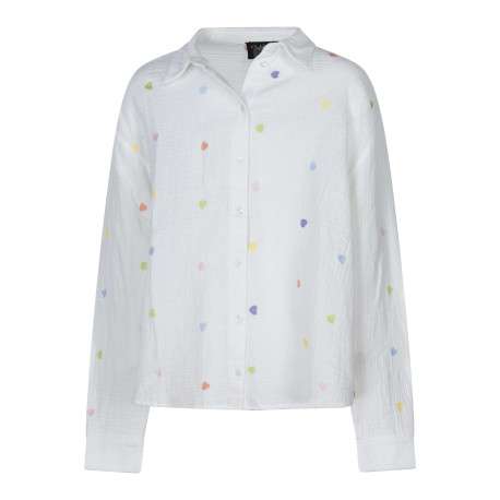 Chemisier en coton blanc avec motifs coeurs à coupe droite et à col à revers