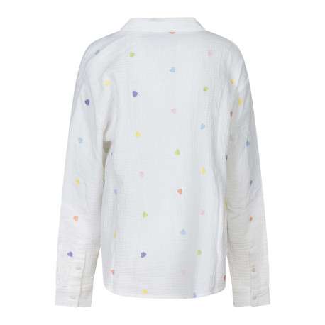 Chemisier en coton blanc avec motifs coeurs à coupe droite et à col à revers - Image 2