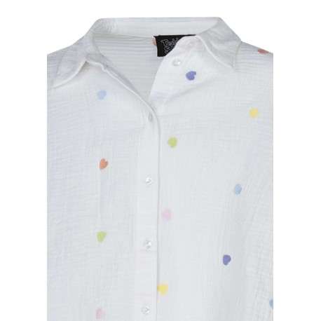 Chemisier en coton blanc avec motifs coeurs à coupe droite et à col à revers - Image 3