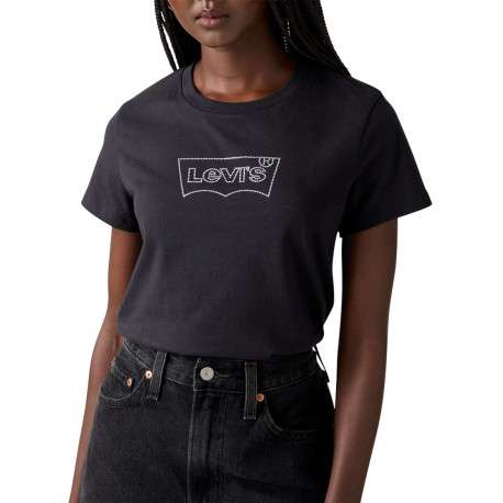T-shirt en coton noir à coupe ajustée pourvu de manches courtes - Image 3