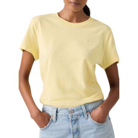 T-shirt en coton jaune uni à coupe ajustée pourvu d'un col rond - Image 3