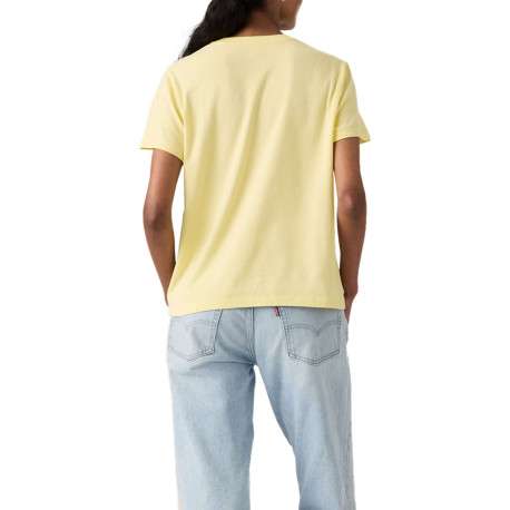 T-shirt en coton jaune uni à coupe ajustée pourvu d'un col rond - Image 4
