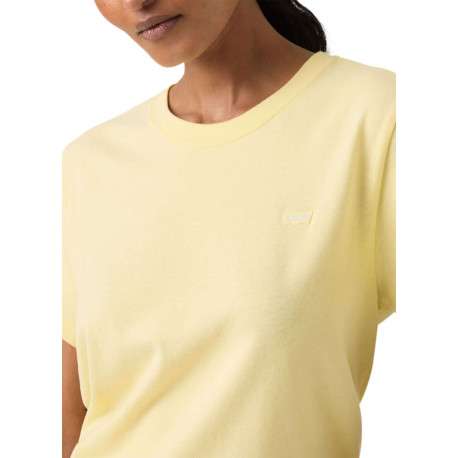 T-shirt en coton jaune uni à coupe ajustée pourvu d'un col rond - Image 5