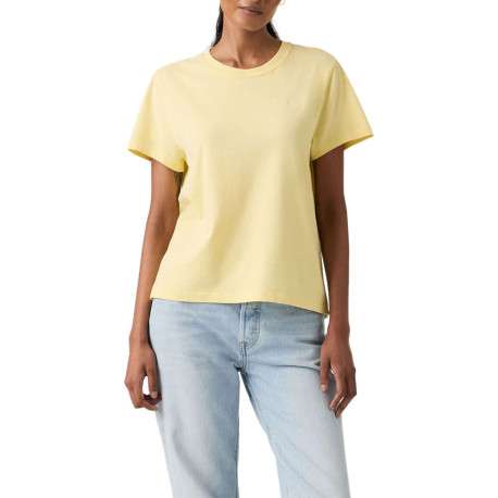 T-shirt en coton jaune uni à coupe ajustée pourvu d'un col rond - Image 6