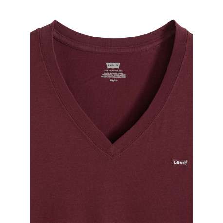 T-shirt en coton bordeaux uni à coupe ajustée pourvu d'un col v - Image 2