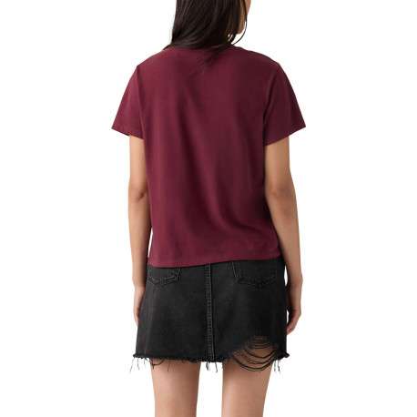 T-shirt en coton bordeaux uni à coupe ajustée pourvu d'un col v - Image 4