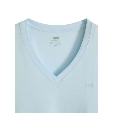 T-shirt en coton ciel uni à coupe ajustée pourvu d'un col v côtelé - Image 2