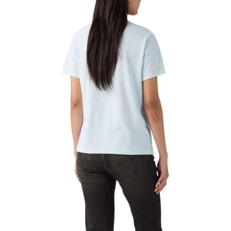 T-shirt en coton ciel uni à coupe ajustée pourvu d'un col v côtelé - Image 4