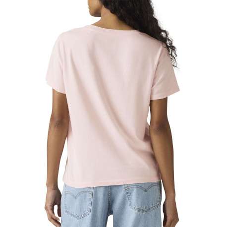 T-shirt en coton rose uni à coupe ajustée pourvu d'un col v côtelé - Image 2