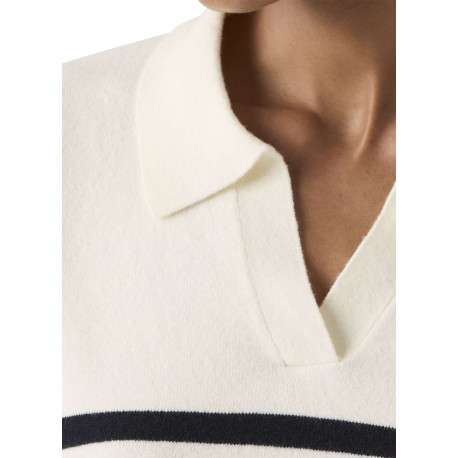 Pull blanc et noir à rayures pourvu d'un col polo et de manches courtes - Image 3