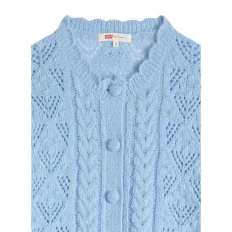 Pull bleu pourvu d'un col rond festonné et d'une fermeture boutonnée - Image 2