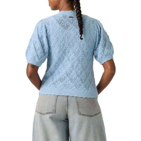 Pull bleu pourvu d'un col rond festonné et d'une fermeture boutonnée - Image 4