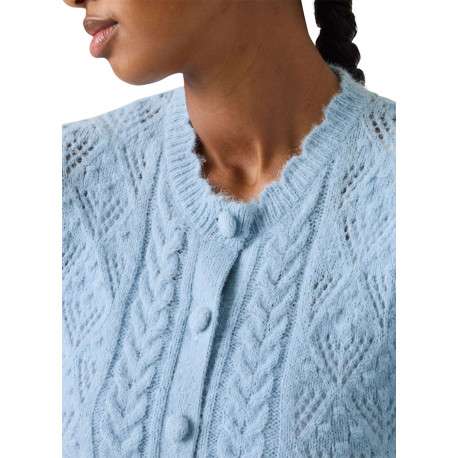 Pull bleu pourvu d'un col rond festonné et d'une fermeture boutonnée - Image 5