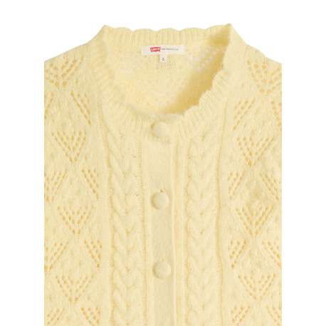 Pull jaune pourvu d'un col rond festonné et d'une fermeture boutonnée - Image 2