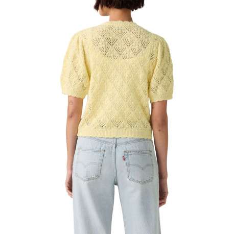 Pull jaune pourvu d'un col rond festonné et d'une fermeture boutonnée - Image 4