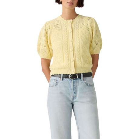 Pull jaune pourvu d'un col rond festonné et d'une fermeture boutonnée - Image 6