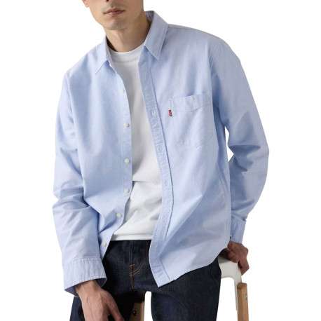 Chemise en coton ciel à coupe droite pourvue d'un col à revers - Image 3