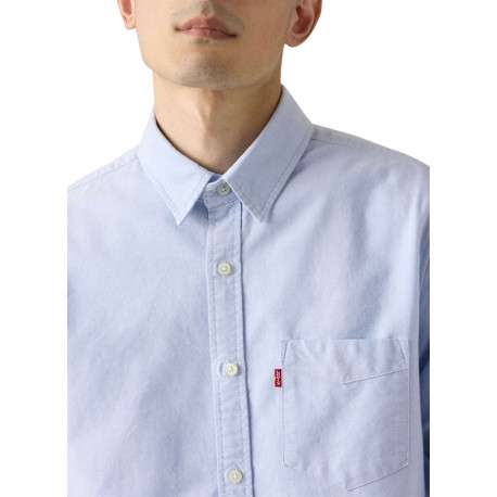 Chemise en coton ciel à coupe droite pourvue d'un col à revers - Image 5