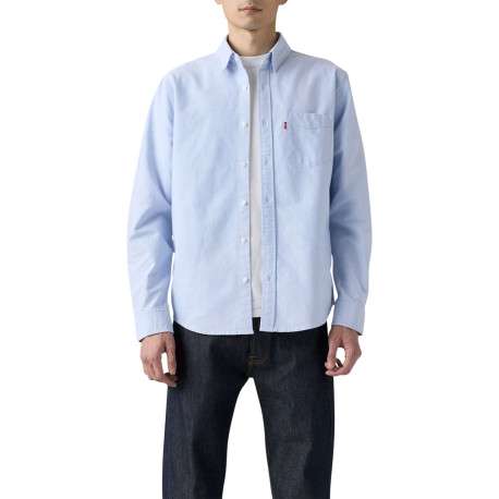 Chemise en coton ciel à coupe droite pourvue d'un col à revers - Image 6
