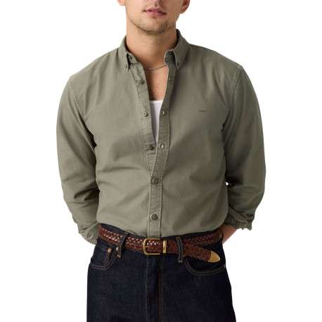 Chemise en coton kaki à coupe droite pourvue d'une col boutonné - Image 3