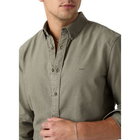 Chemise en coton kaki à coupe droite pourvue d'une col boutonné - Image 5