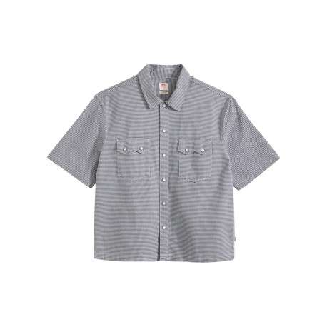 Chemise en coton blanche et noire unie avec une coupe droite et un col à revers - Image 6