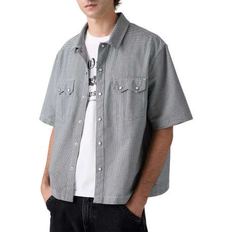 Chemise en coton blanche et noire unie avec une coupe droite et un col à revers - Image 8