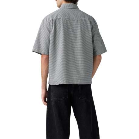 Chemise en coton blanche et noire unie avec une coupe droite et un col à revers - Image 9
