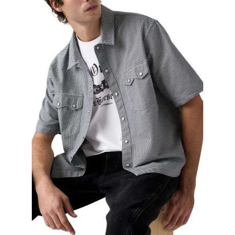 Chemise en coton blanche et noire unie avec une coupe droite et un col à revers - Image 10