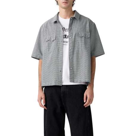 Chemise en coton blanche et noire unie avec une coupe droite et un col à revers - Image 11