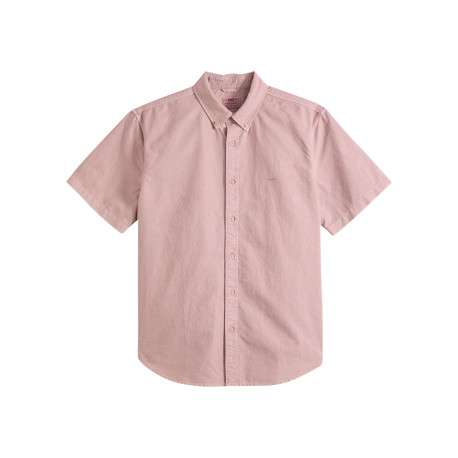 Chemise en coton rose à coupe droite pourvue d'un col boutonné