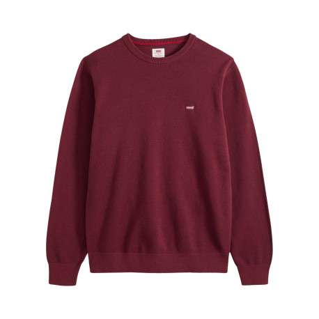 Pull en coton bordeaux à coupe droite pourvu d'un col rond côtelé