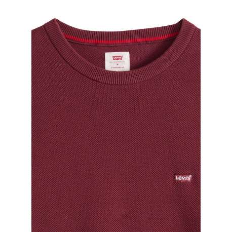Pull en coton bordeaux à coupe droite pourvu d'un col rond côtelé - Image 2