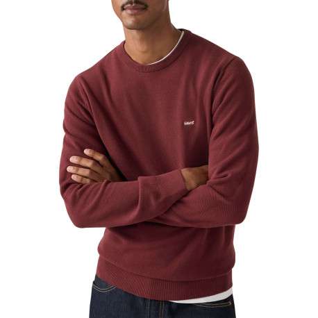 Pull en coton bordeaux à coupe droite pourvu d'un col rond côtelé - Image 3