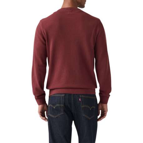 Pull en coton bordeaux à coupe droite pourvu d'un col rond côtelé - Image 4